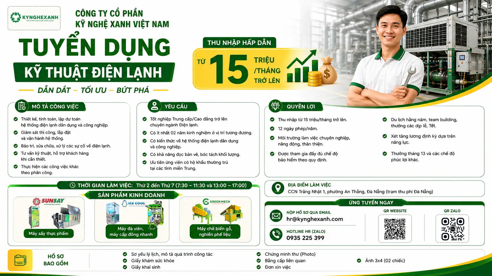 KNX Tuyển dụng Kỹ Thuật Điện Lạnh Máy Sấy