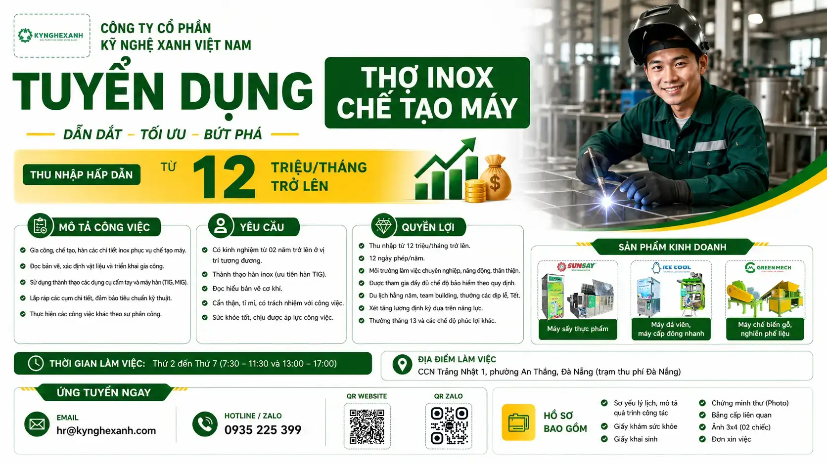 KNX Tuyển dụng Thợ Inox Chế Tạo Máy