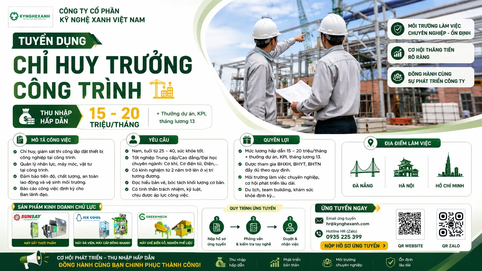 KNX Tuyển dụng chỉ huy trưởng công trình lắp đặt dây chuyền sản xuất