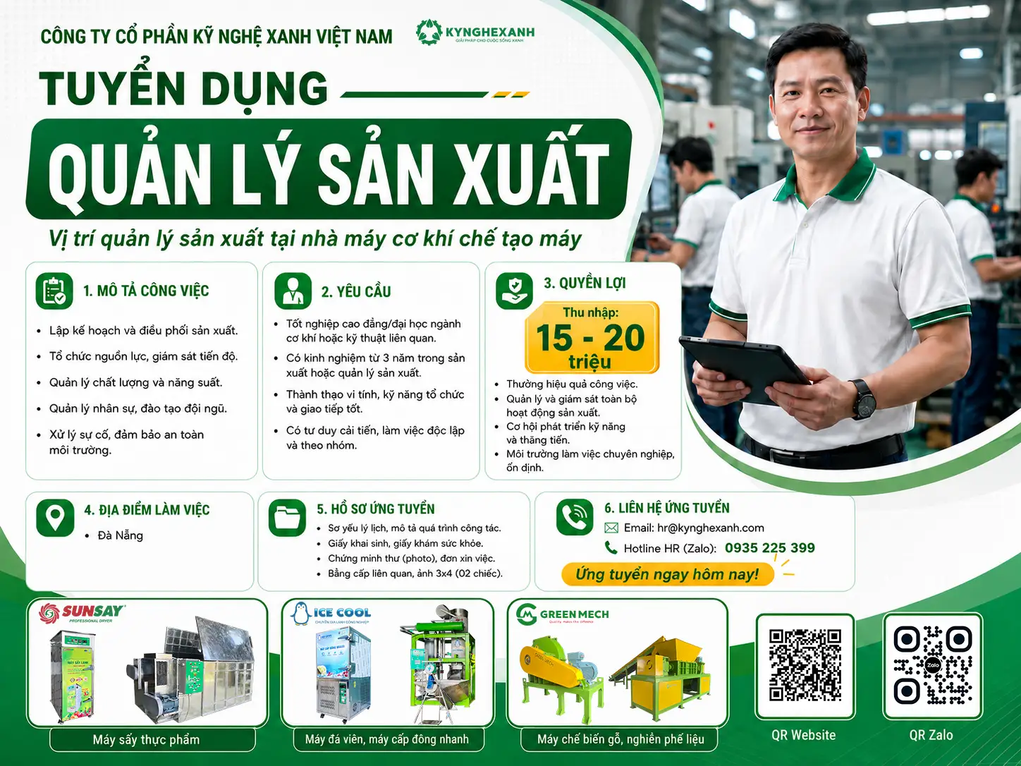 Tuyển dụng quản lý sản xuất sản xuất