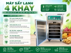 Máy sấy lạnh 4 khay đối lưu 3D có kích thước nhỏ gọn, phù hợp với hộ gia đình