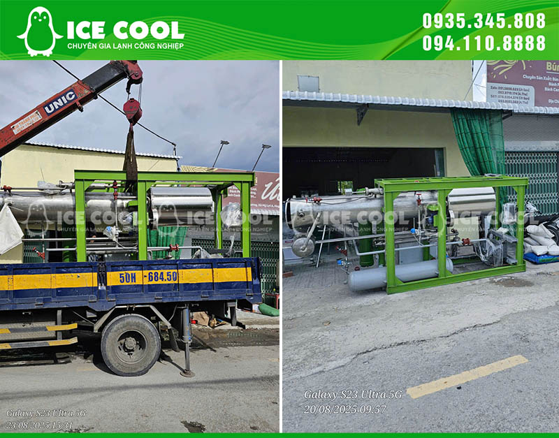 Máy đá viên 5 tấn đã được vận chuyển đến địa điểm lắp đặt tại Đồng Tháp