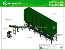 Bin chứa liệu công suất lớn kết nối trực tiếp với băng tải đổ, đảm bảo lưu trữ và cấp liệu liên tục cho dây chuyền sản xuất