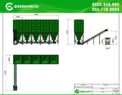 Toàn cảnh hệ thống bin – silo liên hoàn, sử dụng trong dây chuyền ép viên, cấp nhiệt hoặc phối trộn thức ăn chăn nuôi