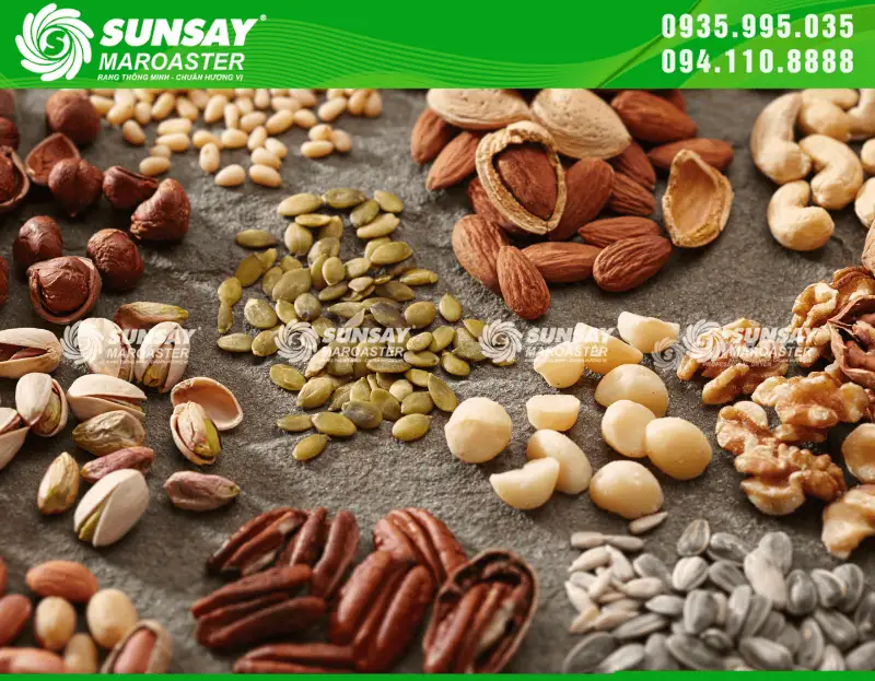 Các loại hạt dinh dưỡng được rang chín đều, màu đẹp, không bị cháy xém