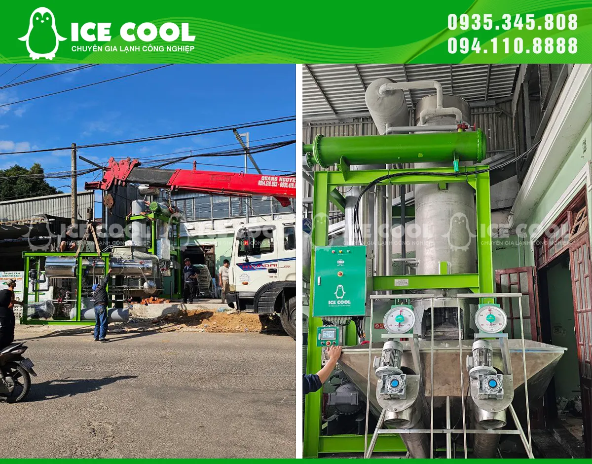 Lắp đặt nhà máy đá viên 20 tấn tại Huế hiện đại, đồng bộ, đáp ứng tiêu chuẩn vệ sinh an toàn thực phẩm.