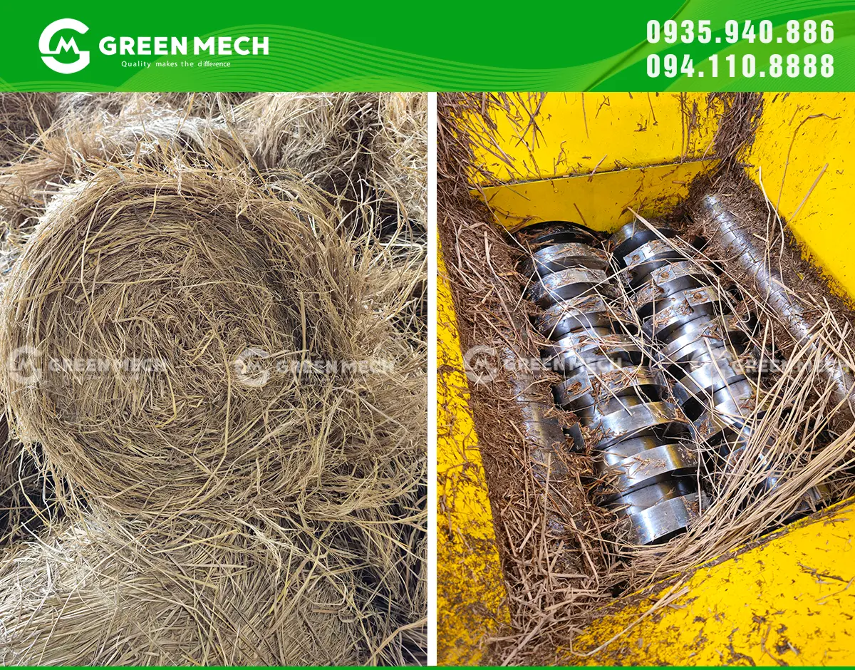 Cụm trục nghiền của máy nghiền 2 trục GREEN MECH với hệ thống dao cắt hợp kim giúp nghiền rơm và vật liệu hiệu quả