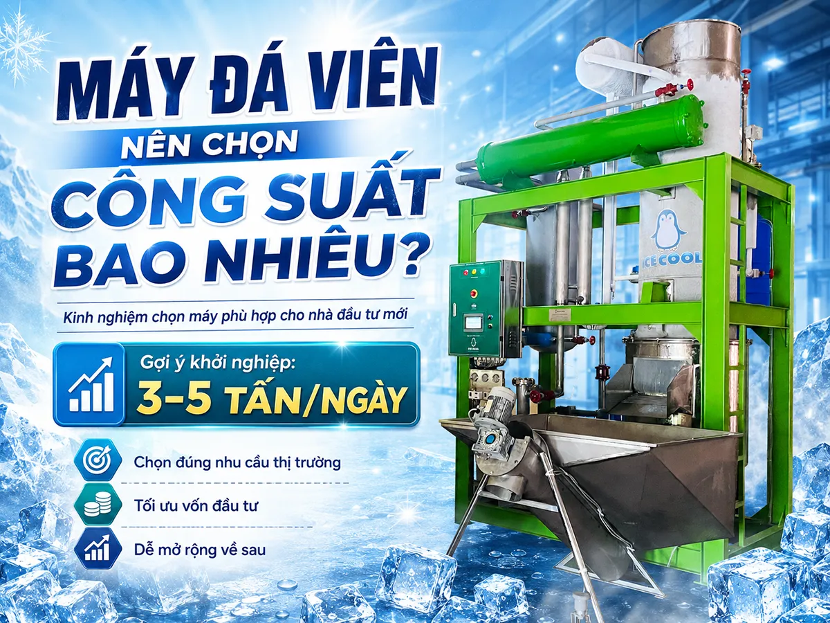 Khi bắt đầu đầu tư sản xuất đá sạch, nhiều người thường băn khoăn máy đá viên nên chọn công suất bao nhiêu là hợp lý để vừa đáp ứng nhu cầu thị trường vừa đảm bảo hiệu quả kinh doanh lâu dài