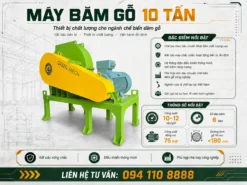 Máy băm gỗ 10 tấn giúp rút ngắn thời gian xử lý gỗ đầu vào, phù hợp cho doanh nghiệp muốn tăng sản lượng mà vẫn giữ nhịp sản xuất ổn định.