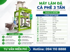 Máy làm đá cà phê 3 tấn – giải pháp sản xuất đá sạch, viên đẹp, phù hợp cho quán cà phê, trà sữa, nhà hàng và cơ sở kinh doanh đá.