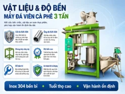 Với công suất 3 tấn/ngày, máy làm đá cà phê giúp chủ đầu tư chủ động nguồn đá, đảm bảo phục vụ ổn định trong giờ cao điểm.