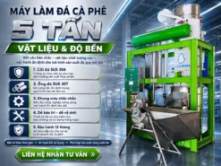 Với công suất 5 tấn/ngày, máy làm đá cà phê giúp chủ đầu tư chủ động nguồn đá, tối ưu chi phí và đảm bảo chất lượng đá phục vụ kinh doanh.