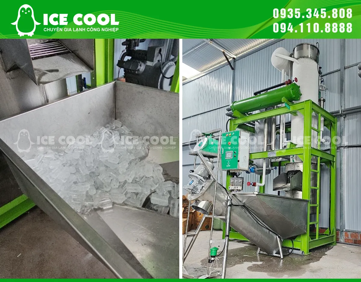 Bộ đôi máy đá viên ICE COOL được lắp đặt tại Lâm Đồng, đáp ứng nhu cầu sản xuất đá viên và đá cà phê chất lượng cao cho thị trường địa phương.