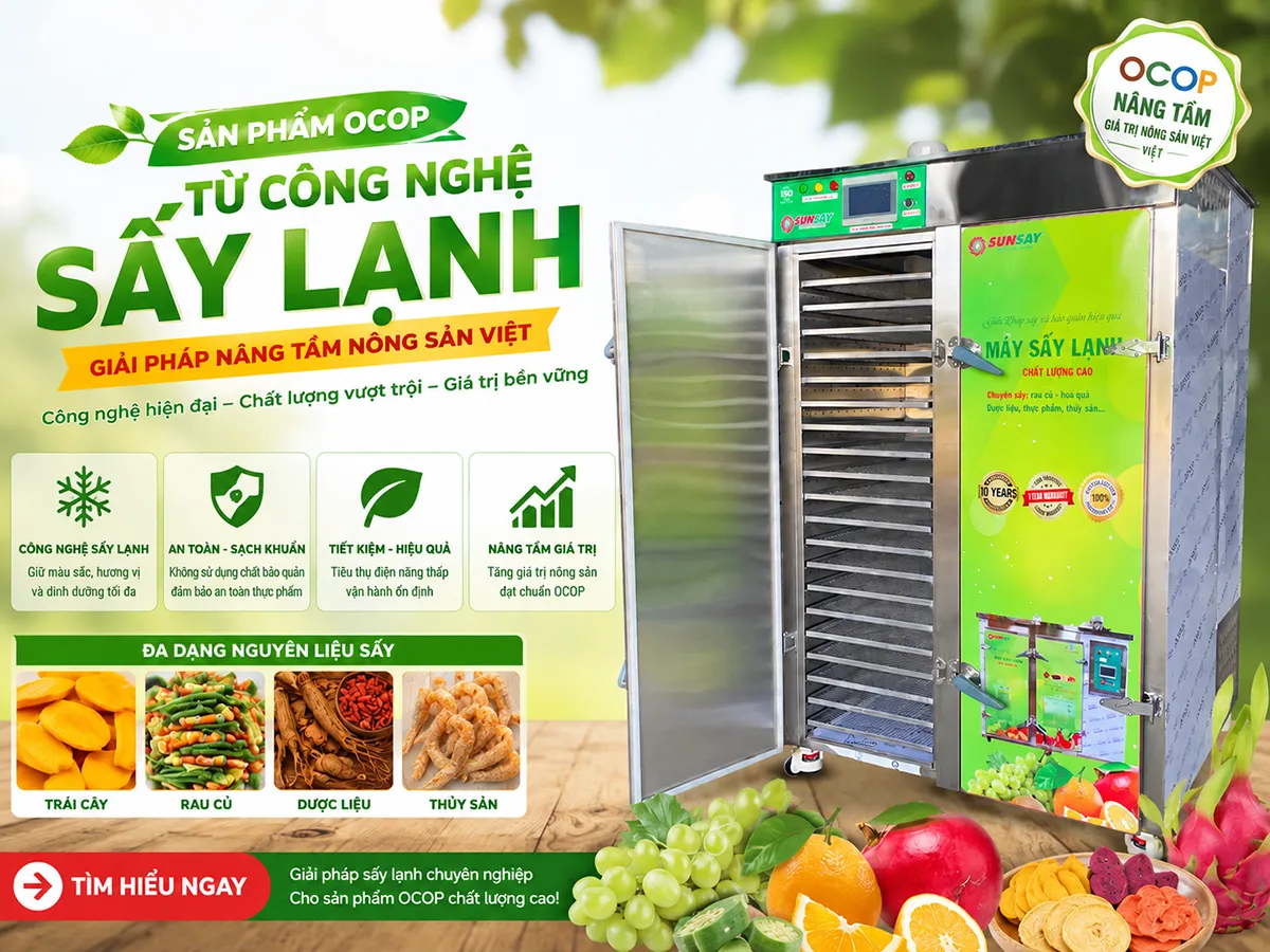 Sản phẩm OCOP từ công nghệ sấy lạnh giúp nâng cao giá trị nông sản nhờ giữ được hương vị, màu sắc và dinh dưỡng tự nhiên.