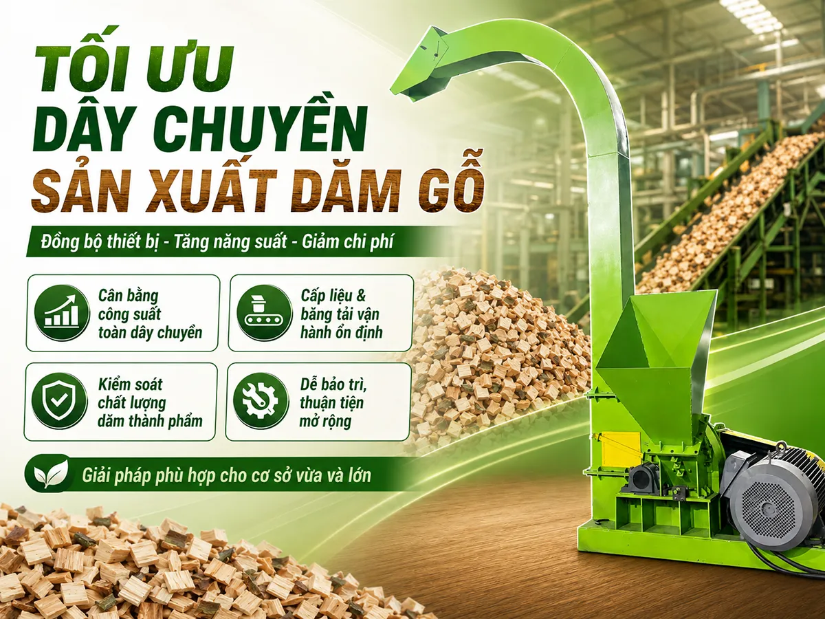 Tối ưu dây chuyền sản xuất dăm gỗ giúp nâng cao năng suất và giảm chi phí vận hành.
