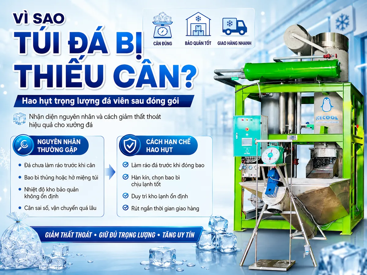 Hao hụt trọng lượng đá viên sau đóng gói có thể làm tăng chi phí và giảm lợi nhuận của xưởng đá.