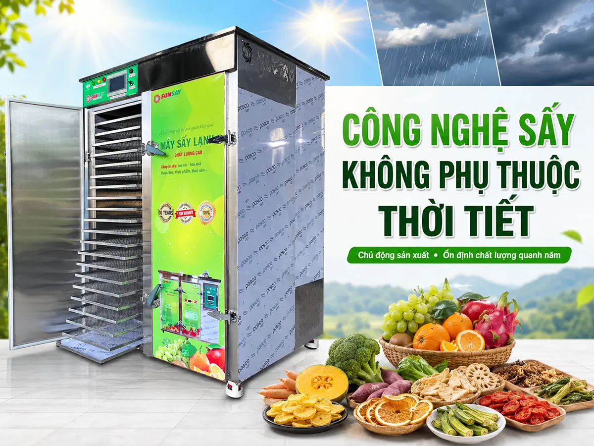 Công nghệ sấy không phụ thuộc thời tiết giúp cơ sở duy trì sản xuất ổn định trong cả mùa nắng lẫn mùa mưa.