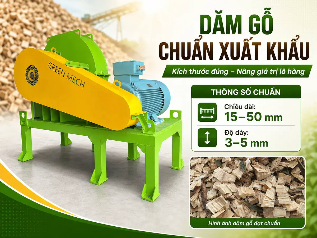 Kiểm tra kích thước dăm gỗ xuất khẩu đạt chuẩn sau quá trình băm giúp doanh nghiệp đánh giá độ đồng đều, tỷ lệ dăm vụn