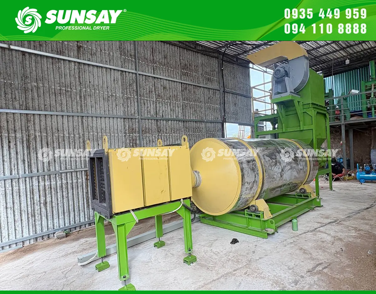 Cung cấp máy sấy thùng quay theo mẻ đi Bình Thuận, công suất 300 kg/mẻ phục vụ sấy bột trầm và vụn trầm.