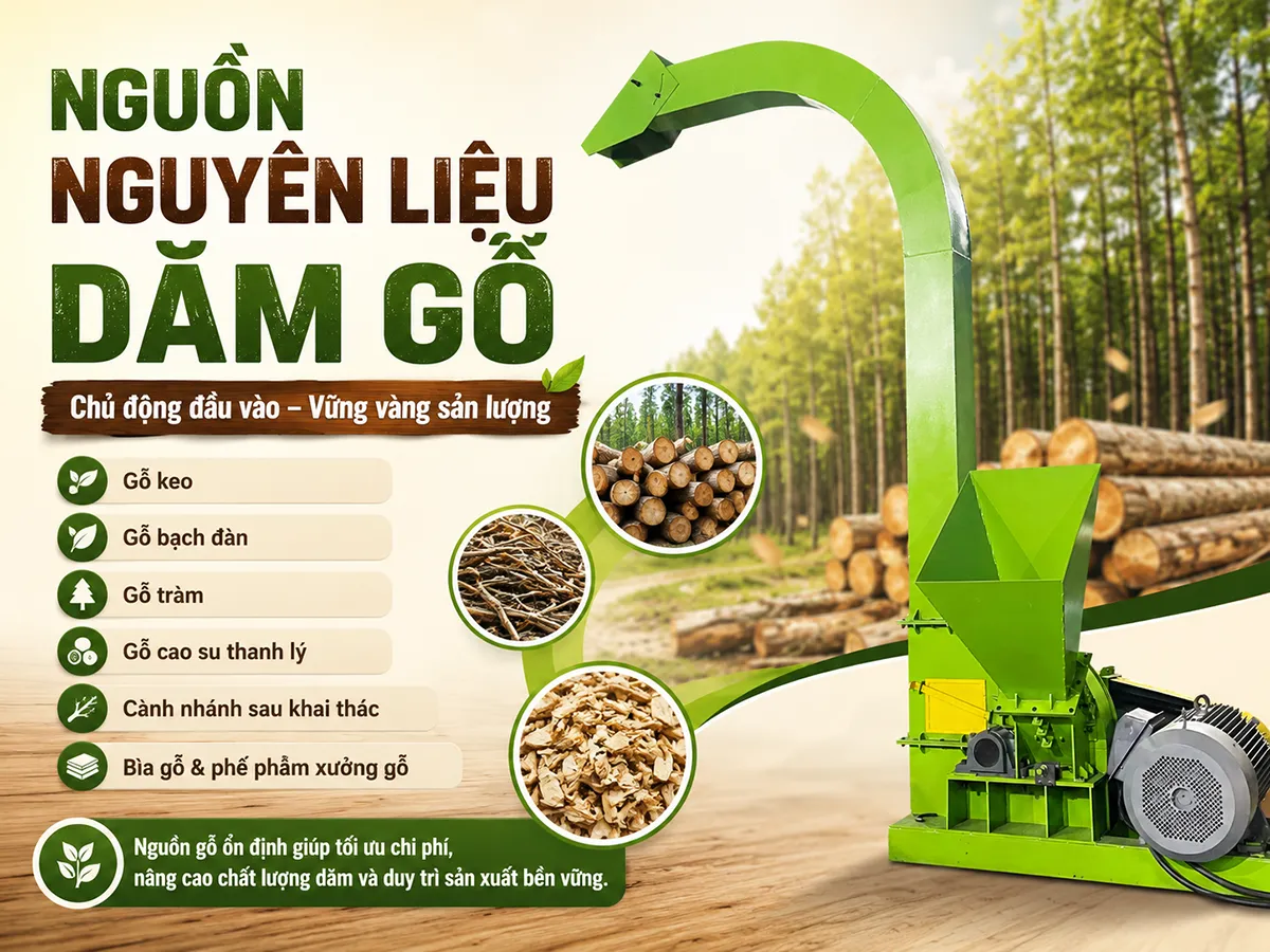 Nguồn nguyên liệu sản xuất dăm gỗ ổn định là nền tảng giúp nhà xưởng duy trì năng suất lâu dài.