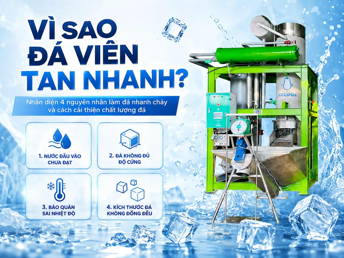 Đá viên tan nhanh do đâu? Tìm hiểu những nguyên nhân phổ biến và giải pháp giúp nâng cao chất lượng đá viên, giữ đá cứng chắc, lâu tan và giảm hao hụt trong quá trình sử dụng.