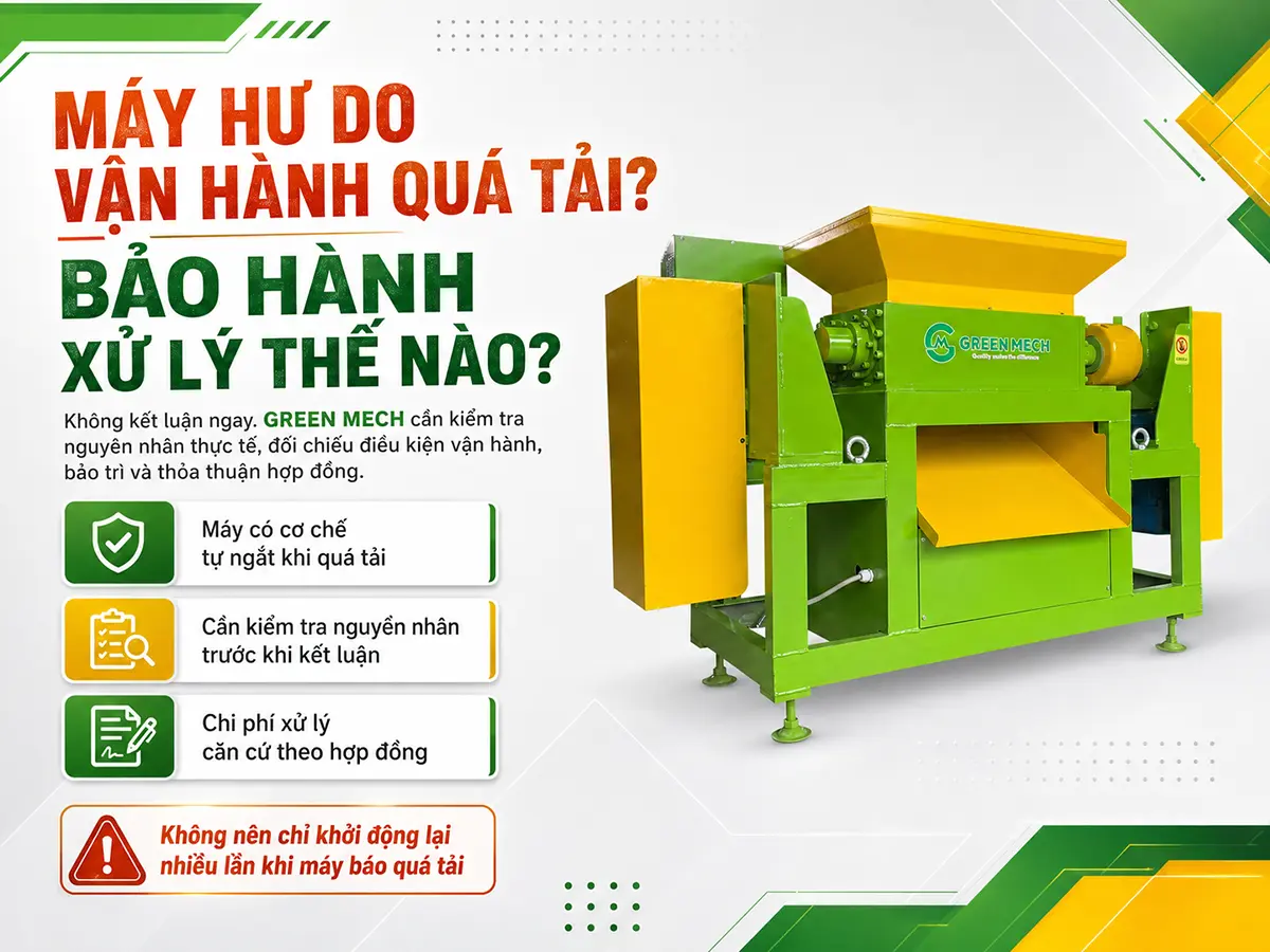 Máy hư do vận hành quá tải cần được kỹ thuật kiểm tra nguyên nhân thực tế trước khi xác định phương án bảo hành hoặc chi phí xử lý.
